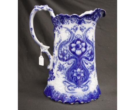 Antique J &amp; G Meakin ceramic wash jug 'Lombardy' blue and white pattern decoration, decorated handle,  marked to base, (h