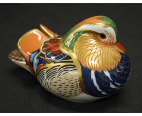 Royal Crown Derby painted bird figure marked to base, with silver button, (height 8cm approx).