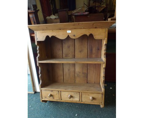A Pine Wall Hanging Two Tier Shelf with Two Base Drawers. 