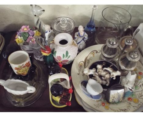 A Tray Containing Silver Plate Cruet Glass Tankard Ceramics Etc.  