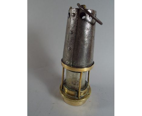 A Brass Mounted Miners Lamp, Stamped 127.