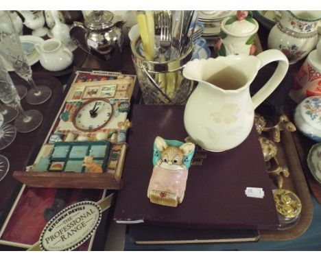 A Tray of Sundries to Include Kitchen Devil Knives, Cutlery, Ice Bucket, Wade Etc. 