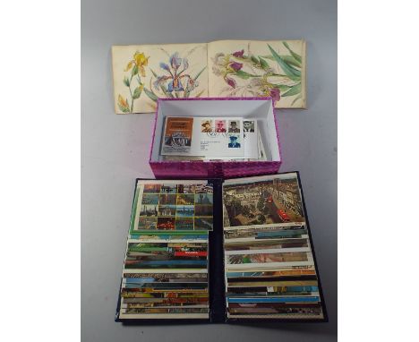 A Sketch Book Containing Many Pencil Drawings and Watercolours Together with Collection of Postcards and First Aid Covers. 