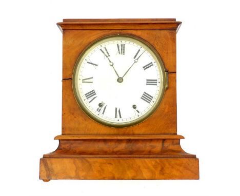 Walnut mantle clock c.1870, triple chain movement, painted face with Roman numerals, overall 39.8cm h