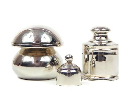 A Tiffany and Co. Sterling silver "Mushroom" pot and cover, 6.9cm dia, & a 800 Silver can and cover and a small beehive shape