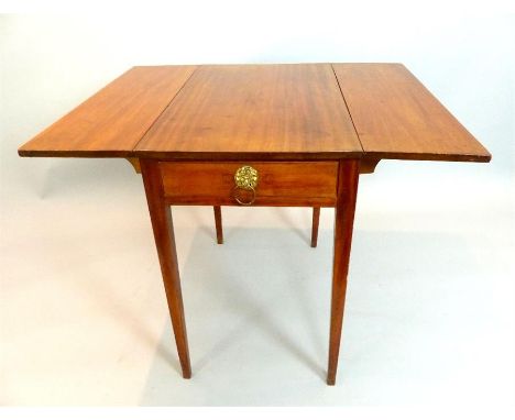 19th Century mahogany Pembroke table Georgian style, single drawer with lion mask handle, square tapering legs, 88.5cm w 