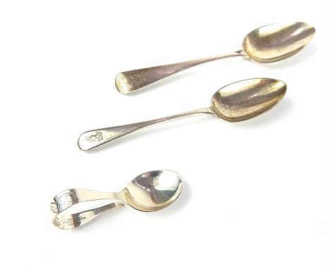 2 x Georgian solid silver spoons, London, circa 1809, Makers mark RT, and a Sterling silver baby's spoon by the Colorado Ster