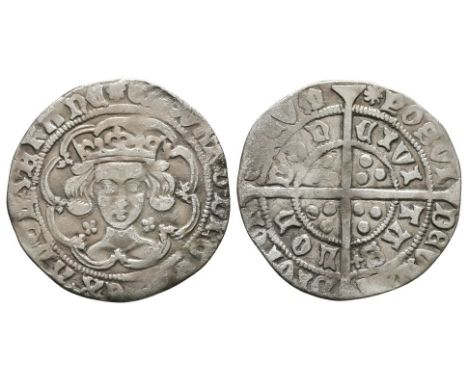 1469 AD. First reign, light coinage, type IX. Obv: facing bust with quatrefoil each side within tressure with EDWARD DI GRA R