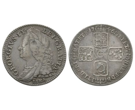 Dated 1746 AD. Old laureate bust. Obv: profile bust with LIMA below and GEORGIUS II DEI GRATIA legend. Rev: cruciform arms wi