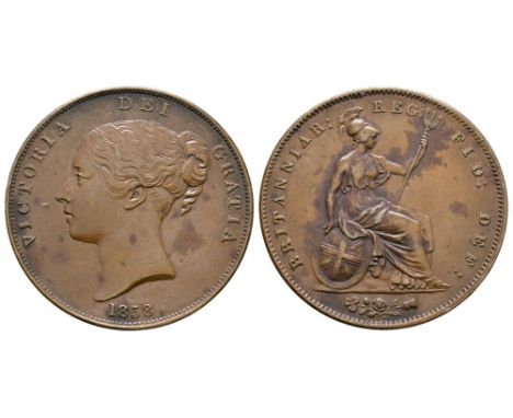 Dated 1858 AD. Young head, ornamented trident. Obv: profile bust with date below and VICTORIA DEI GRATIA legend. Rev: seated 