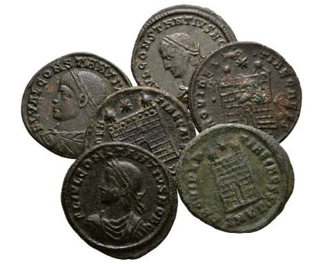 4th century AD. Group comprising: camp gate reverse type; various mints. 16.83 grams total.[6, No Reserve] Very fine.