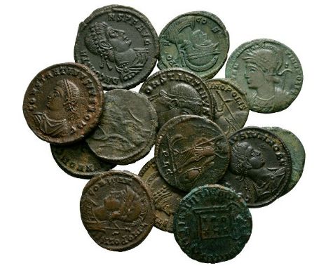 4th century AD. Group comprising: various issues; reverses of camp gate (3); wreath, altar, emperor with Victory; with Consta