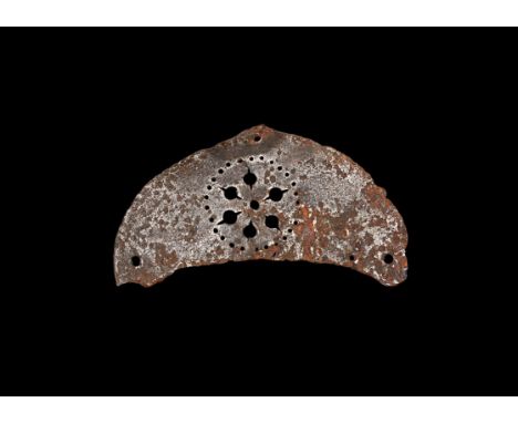17th century AD. An iron visor peak for a helmet of lobster-tail type (e.g. the Polish Hussar's szyszak or Ottoman Mi?fer) wi