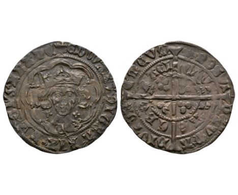 1466-1467 AD. First reign, light coinage, type VII. Obv: facing bust with E on breast and quatrefoil at sides within tressure