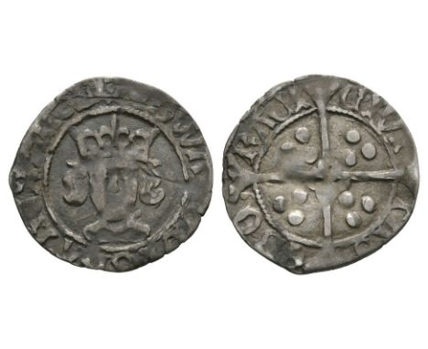 1471-1483 AD. Obv: facing bust with EDWARD DI GRA REX ANGLI legend and uncertain mintmark. Rev: long cross and pellets with q