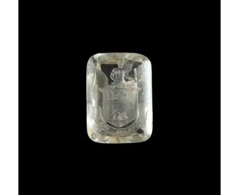 18th century AD. A rectangular gem-cut light citrine crystal seal depicting the arms of the Scottish Allerdice family 'Argent