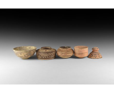 3rd millennium BC. A group of ceramic Nal culture vessels with polychrome decoration consisting of; a bowl with running friez