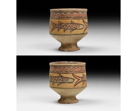 3rd millennium BC. A ceramic Nal culture chalice decorated with polychrome pigment decoration in the form of a running frieze