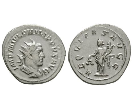 246-247 AD. Rome mint. Obv: IMP M IVL PHILIPPVS AVG legend with radiate, draped and cuirassed bust right. rev: AEQVITAS AVGG 