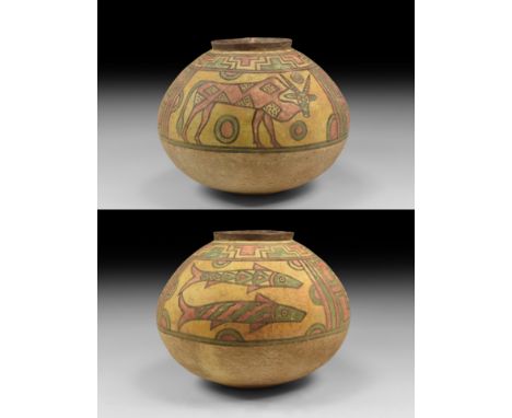 3rd millennium BC. A large ceramic Nal culture storage jar with polychrome decoration of interlocking key pattern to the rim;