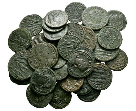 4th century AD. Group comprising: various issues, many reverse types including Victory, emperor spearing fallen horseman, emp