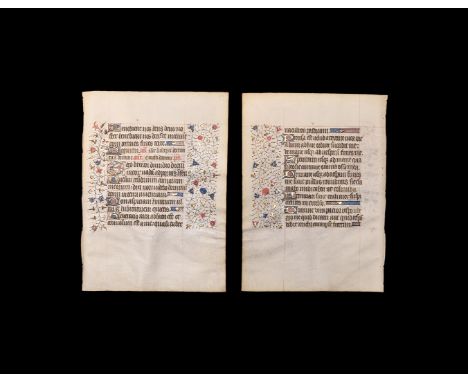 14th-15th century AD. A parchment manuscript page with dry-point lining; recto: block of fifteen lines of blackletter text wi