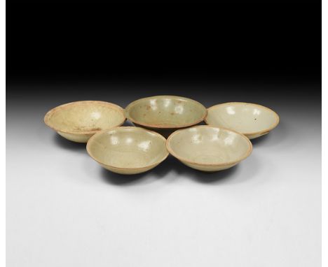 Song Dynasty, 960-1127 AD. A mixed group of glazed ceramic bowls and dishes. 1 kg total, 15-16.5cm (6 - 6 1/2"). From an impo