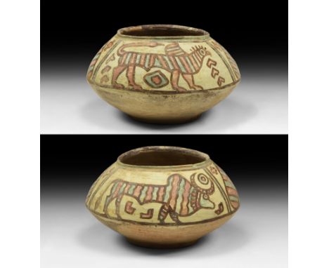 4th-3rd millennium BC. A ceramic bowl of the Nal culture, with slightly rolled rim, sloping shoulder decorated in polychrome 