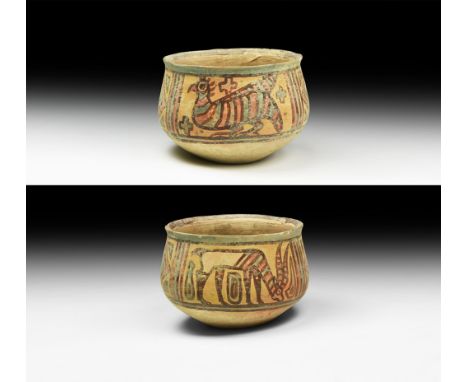3rd millennium BC. A ceramic Nal culture cup decorated with polychrome pigment in the form of panels with a guinea flowl to o