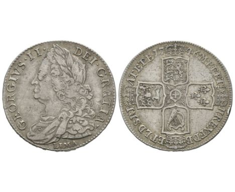 Dated 1746 AD. Old laureate bust. Obv: profile bust with LIMA below and GEORGIVS II DEI GRATIA legend. Rev: cruciform arms wi