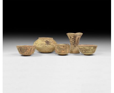 3rd millennium BC. A group of Nal culture ceramic vessels with polychrome decoration consisting of: a bowl with running friez