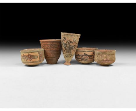 3rd millennium BC. A group of ceramic Nal culture vessels with polychrome decoration consisting of: a bowl with geometric mot