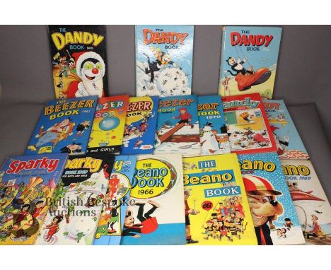 Eighty five boy's annuals, including Beano, Beezer, Dandy, Hotspur, Lion, Sparky, Tiger, Valiant and Victor, mostly from the 