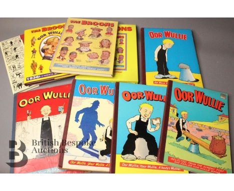 Fourteen Broons and Oor Wullie annuals. This includes five Broons and Oor Wullie for the years 1959/63/71/72/76. 1963 has lig