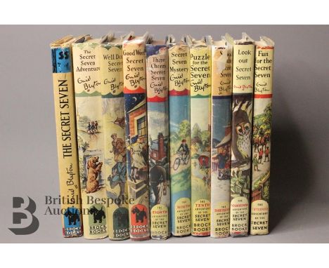 Ten Enid Blyton 1st edition books. The Secret Seven 1949, not price clipped, two 1" tears front dust wrapper; The Secret Seve