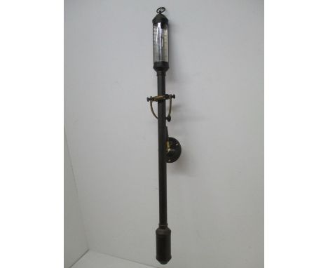 A 20th century RN Desterro, Lisbon brass cased ships stick barometer, on a gimble wall mount, with a silvered dial, 37" h 