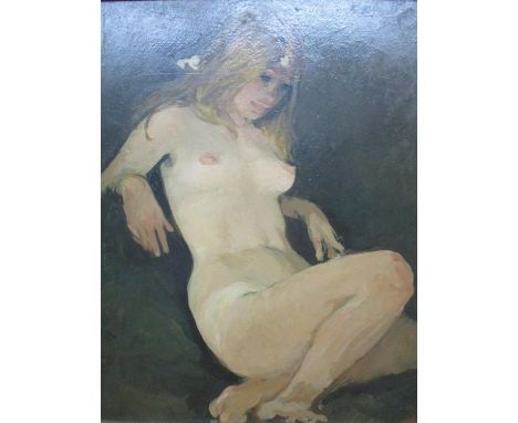 S Nvieoil - a full length nude portrait of a woman reclining, oil on board, signed top right corner and dated '70, 18" x 14 1