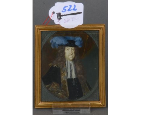 Martin van Meytens (1695-1770). Porträt von Kaiser Karl VI. Elfenbeinplatte, bunt in Puderfarben bemalt, unter Glas in feuerv