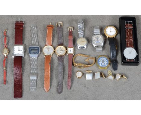 Konvolut Damen- bzw. Herrenarmbanduhren, u.a. Marke „Junghans“, „FAZ“, „Porta“ und „Titan“ und Manschettenknöpfe. (Funktion u