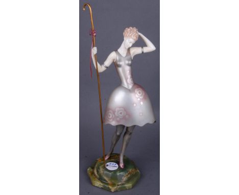 Johann Philipp Ferdinand Preiss (1882-1943). „Bo Peep“. Bronze, kalt farbig staffiert, Arme und Kopf aus geschnitztem Elfenbe