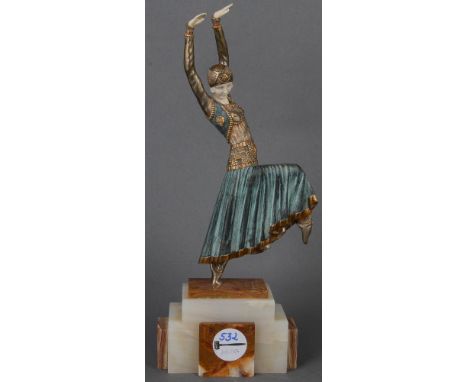 Demétre Haralamb Chiparus (1886-1947). „Vested Dancer“, Bronze , teilw. farbig bemalt, mit geschnitzten Elfenbeinhänden- und 