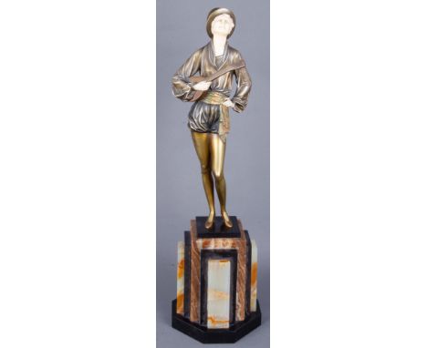 Ferdinand Preiss (1892-1943). Mandolinenspielerin. Bronze, mit aus Elfenbein geschnitztem Kopf und Händen; Modellnr. „1154“, 