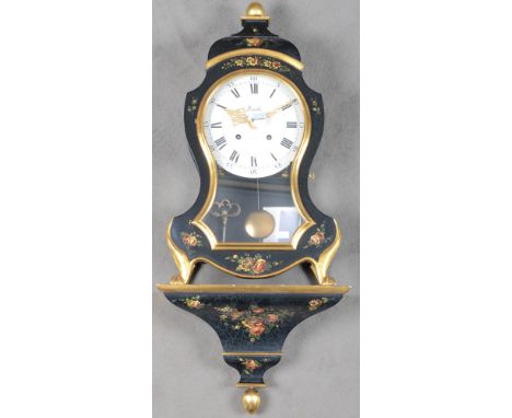Wandpendule. Zenith 20. Jh. Massivholz, gefasst und bunt floral bemalt, H=84 cm. (Funktion ungeprüft)