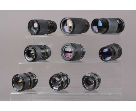 A Group of SLR Lenses, various mounts and focal lengths, including Vivitar 28mm f/2, 28-70mm, Sigma 70-210mm f/4-5.6, Tamron 