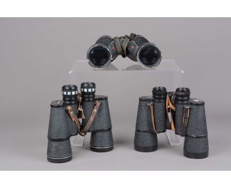 Three Pairs of Binoculars, a pair of Carl Zeiss Jena Jenoptem 10x50W MC, right hand thread on lens not gripping, a pair of 19