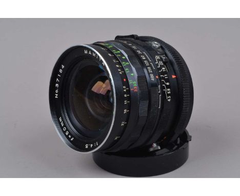A Mamiya Sekor C 50mm f/4.4 Lens, Mamiya RB67 mount, serial no 37184, shutter working, barrel G, light wear, elements G, some