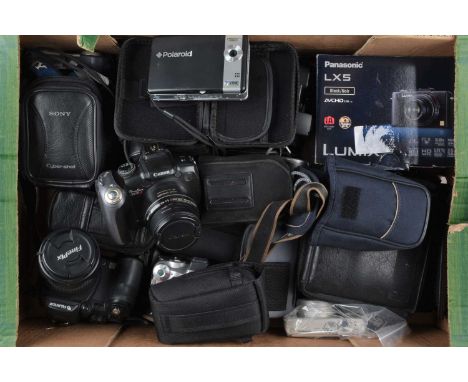 A Tray of Digital Cameras, including a Lumix LX5, DMC-LX1, Agfa ePhoto 1280, Nikon Coolpix 950, Fuji FinePix S9500, Canon Pow