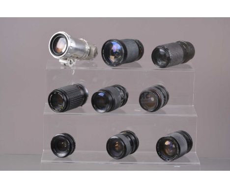 A Group of Cine and SLR Camera Lenses, including a SOM Berthiot Pan Cinor 17.5-70mm f/2.4 and Eumig Eumicron 0.5x cine lens, 