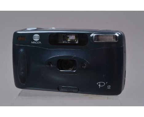 A Minolta P's Compact Camera, powers up, shutter working, flash working, selftimer working, body G, light wear, elements G-VG