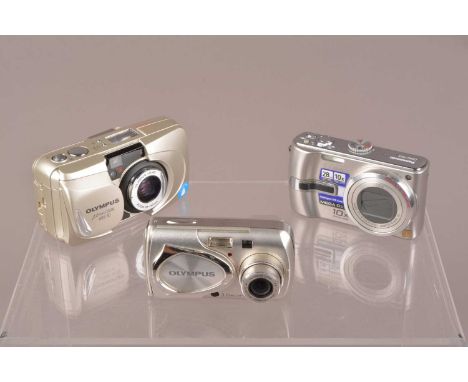 A Small Group of Compact Cameras, an Olympis mju Zoom Wide 80, powers up shutter working, flash working, self timer working, 